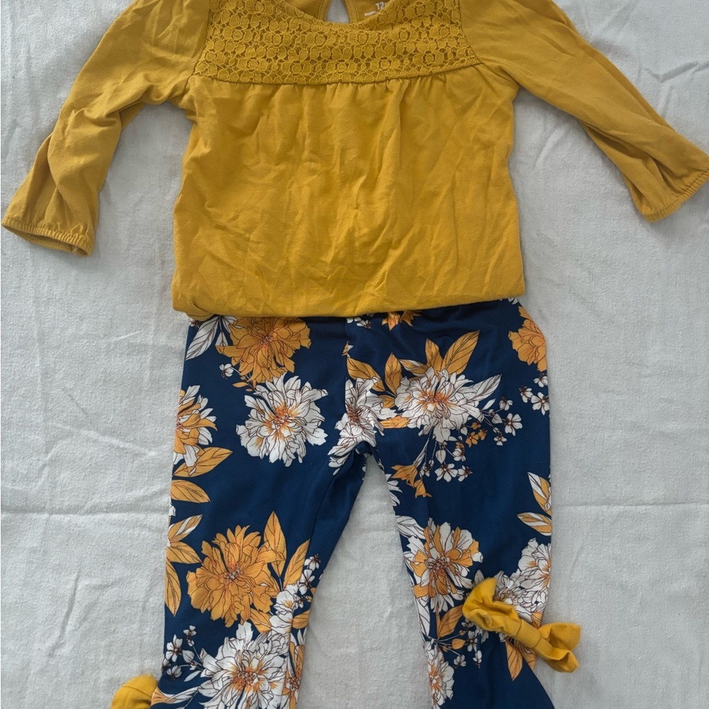 Girls Yellow Top and Floral Pants Set